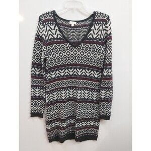 C Women's  Black & White Midi Sweater Dress Size Medium v neck